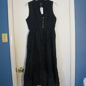 Brovave Summer Dress Medium NWT $39 Gauze Fabric Dark Navy Blue Ruffled  Skirt